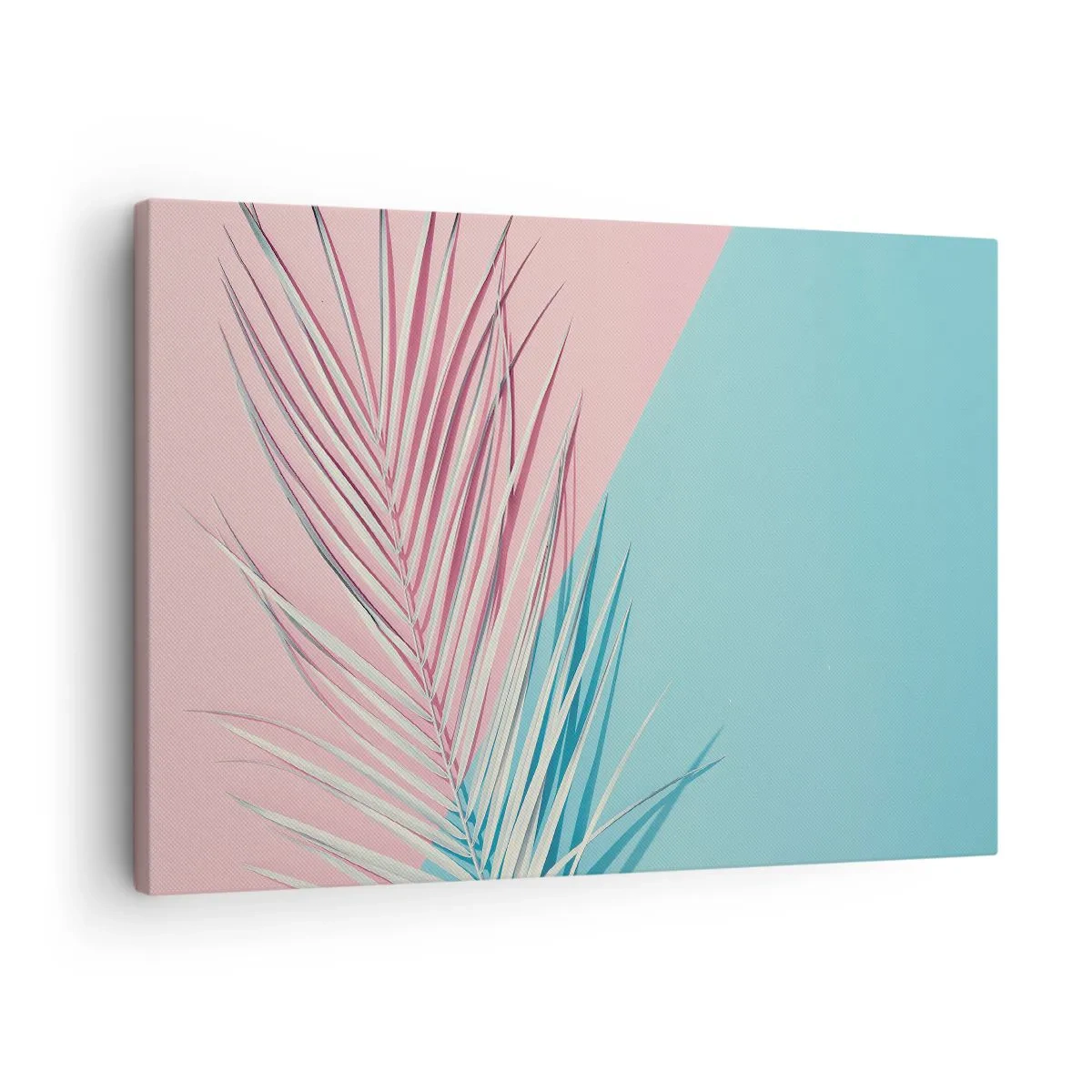 Canvas picture - Tropical leaf against a background of pastel shades of pink and blue - 70x50cm - Tropical impression - Modern wall decoration for the living room and bedroom ARTTOR