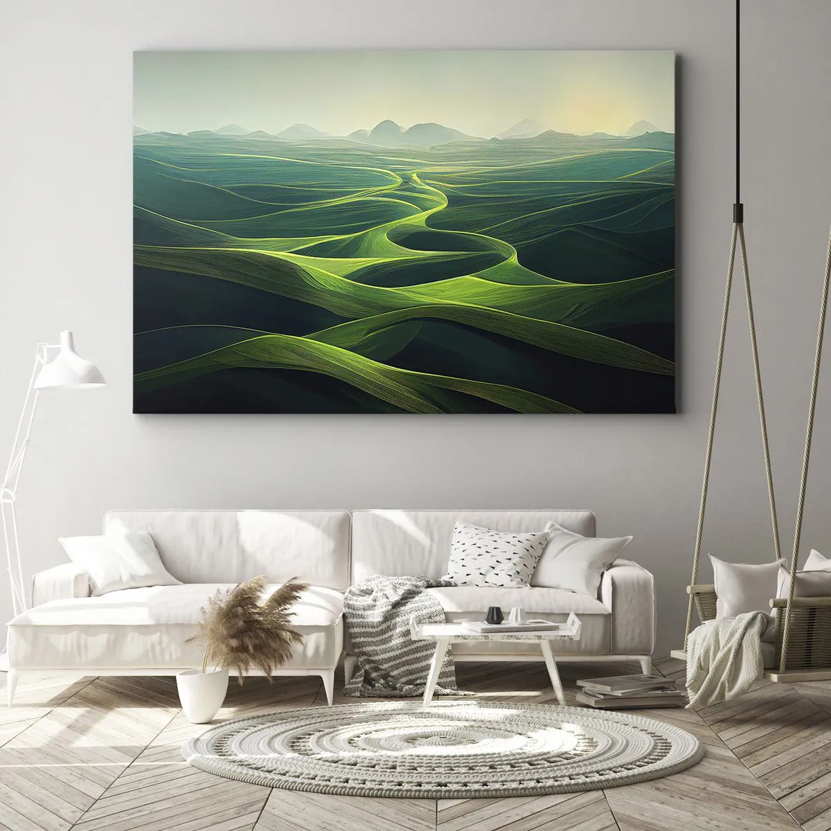 Canvas picture - Green hills with rolling paths - 70x50cm - In Green Valleys - Modern wall decoration for the living room and bedroom ARTTOR