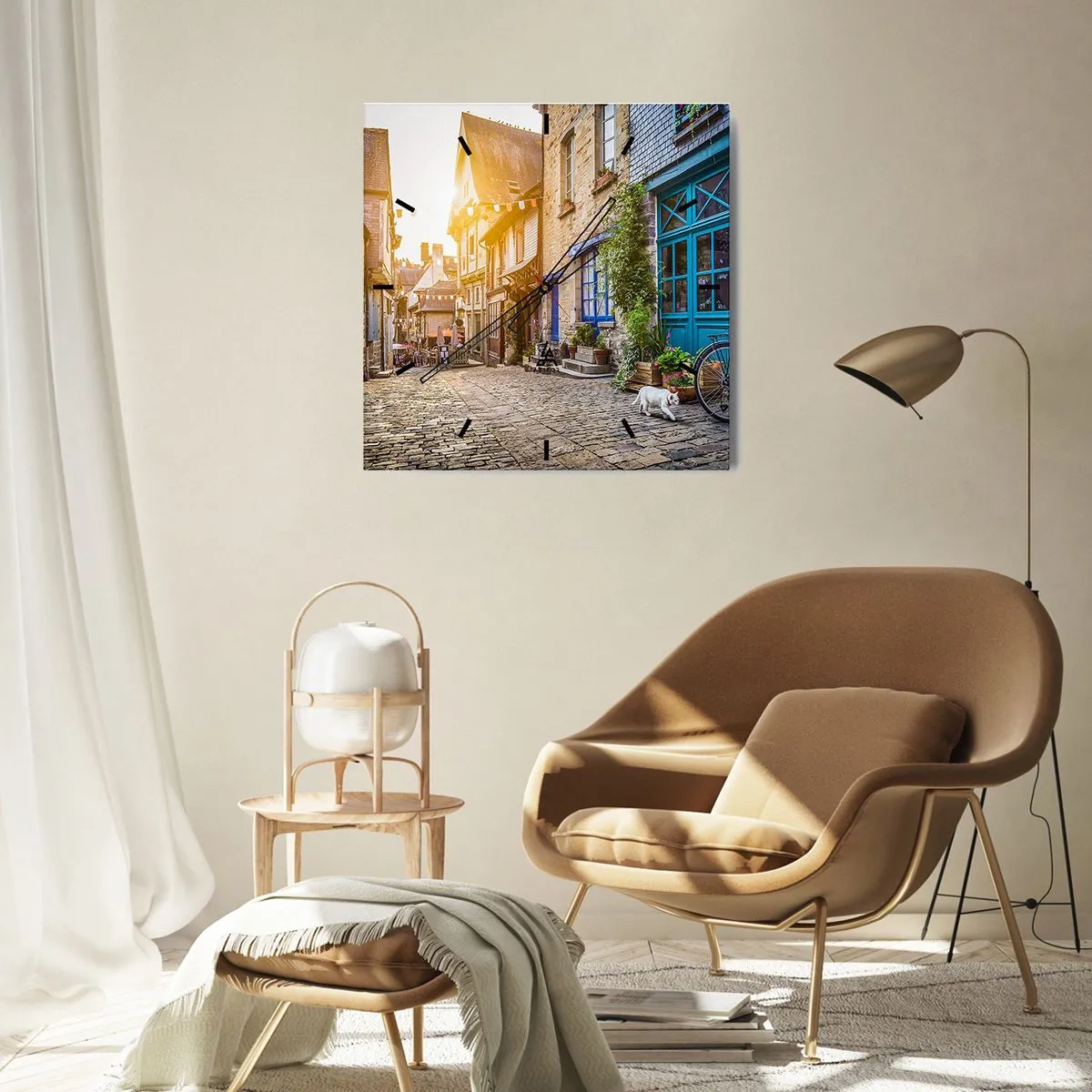 Wall clock - Clock on glass - White Spirit of a Town - 30x30 cm