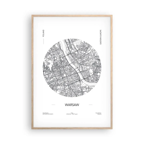 Poster in light oak frame - Anatomy of Warsaw - 70x100 cm