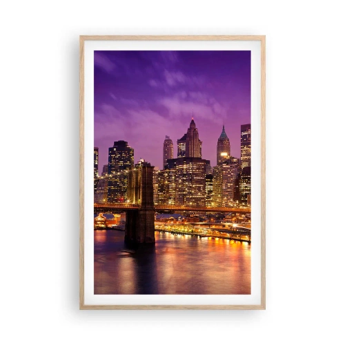 Poster in light oak frame - Violet and Gold Manhattan - 61x91 cm