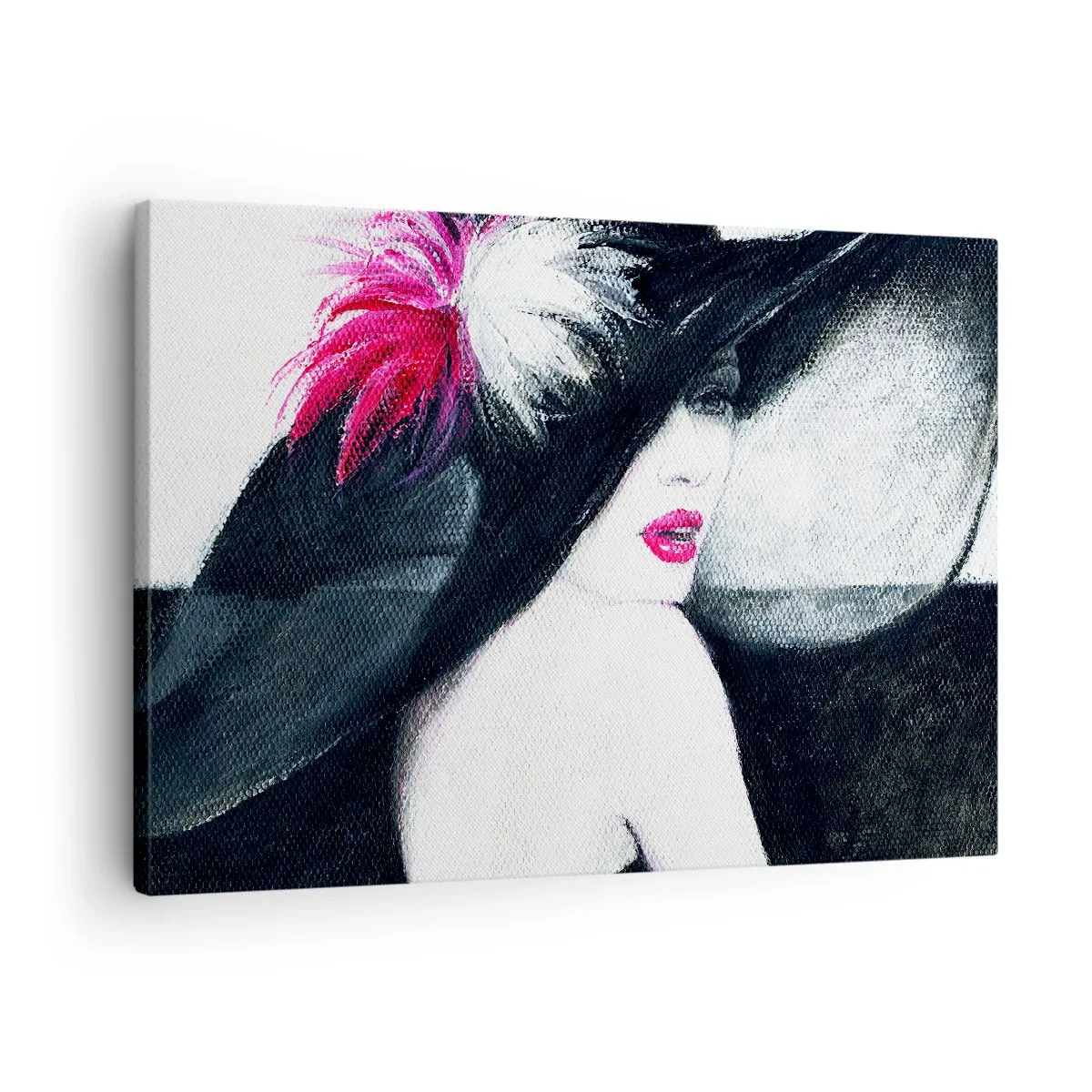 Canvas picture - Stylish woman in a feathered hat - 70x50cm - Always a Secret - Modern wall decoration for the living room and bedroom ARTTOR