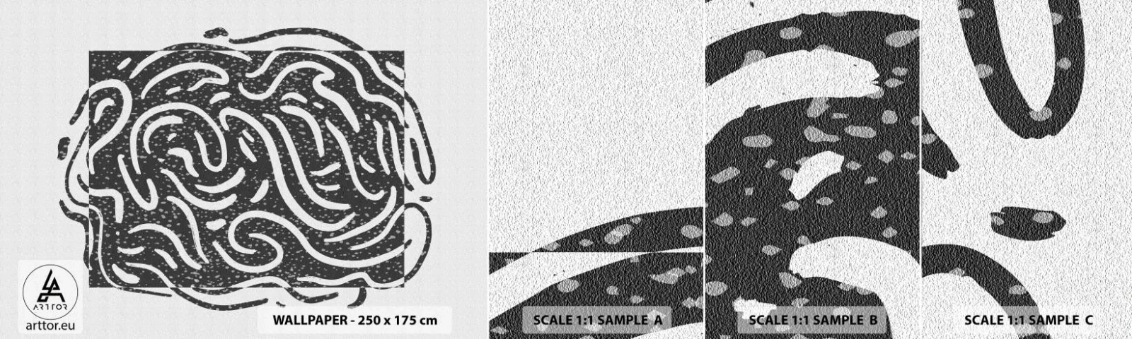 Photo Wallpaper Sample Self-Adhesive Deluxe Sticker - Abstract: Dance of Joy - Boho, Black and white, Minimalism - 100x30 cm