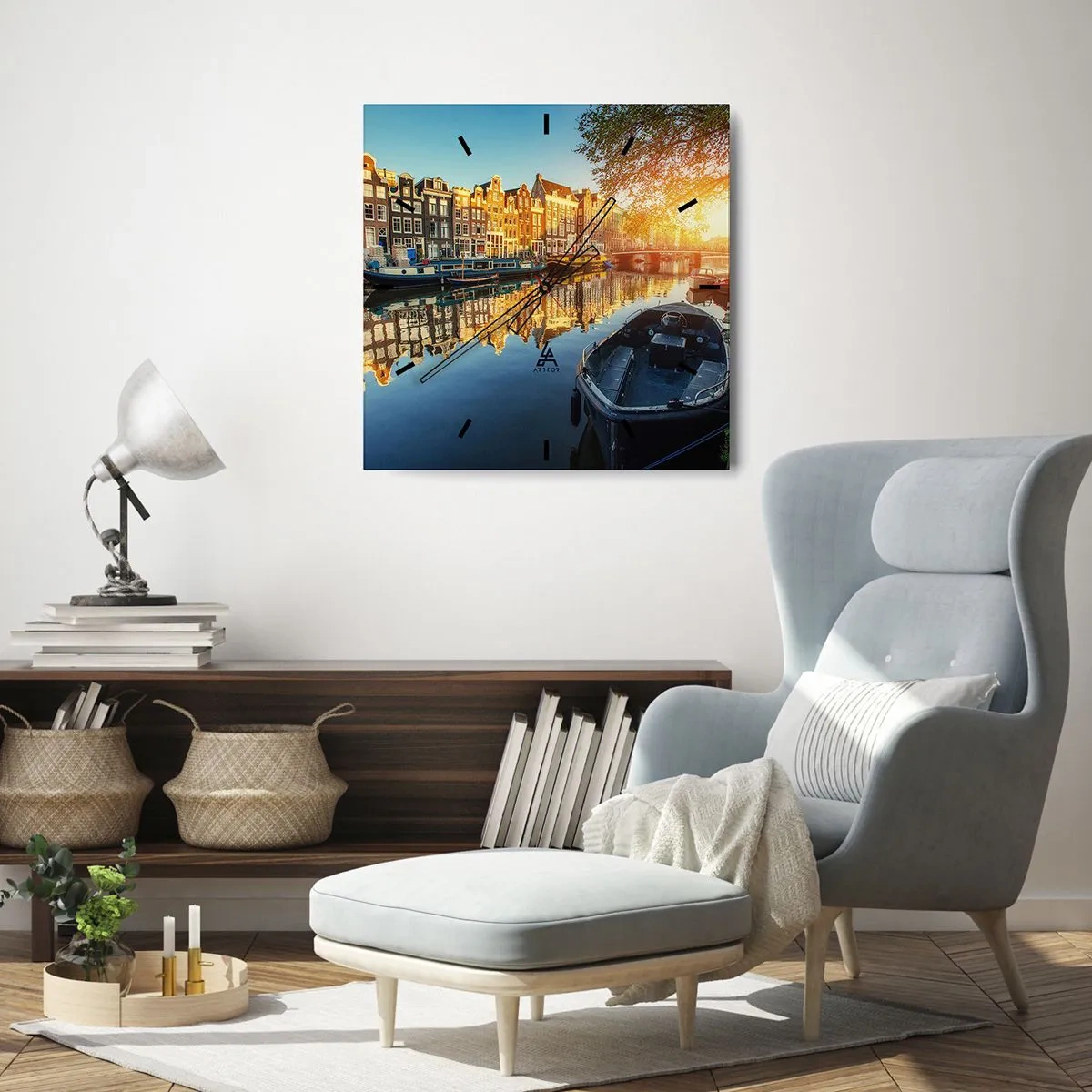 Wall clock - Clock on glass - Morning in Amsterdam - 40x40 cm