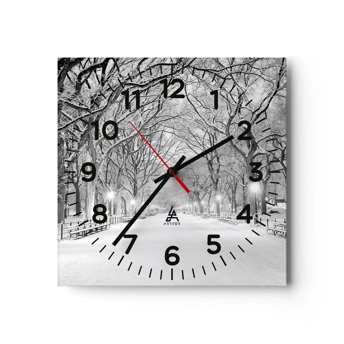 Wall clock - Clock on glass - Four Seasons: Winter - 40x40 cm