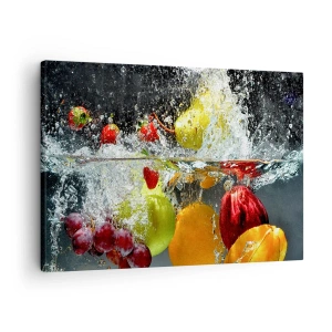 Canvas picture - Colorful fruits in water during dynamic immersion - 70x50cm - Fruity Refreshment - Modern wall decoration for the living room and bedroom ARTTOR