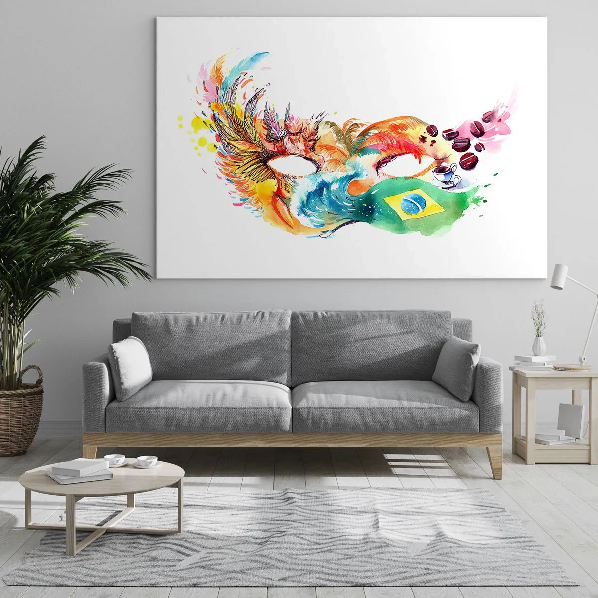 Glass picture - colorful mask inspired by the Brazilian carnival - 70x50cm - Brasil Welcomes with Smaba - Modern wall decoration for the living room and bedroom ARTTOR