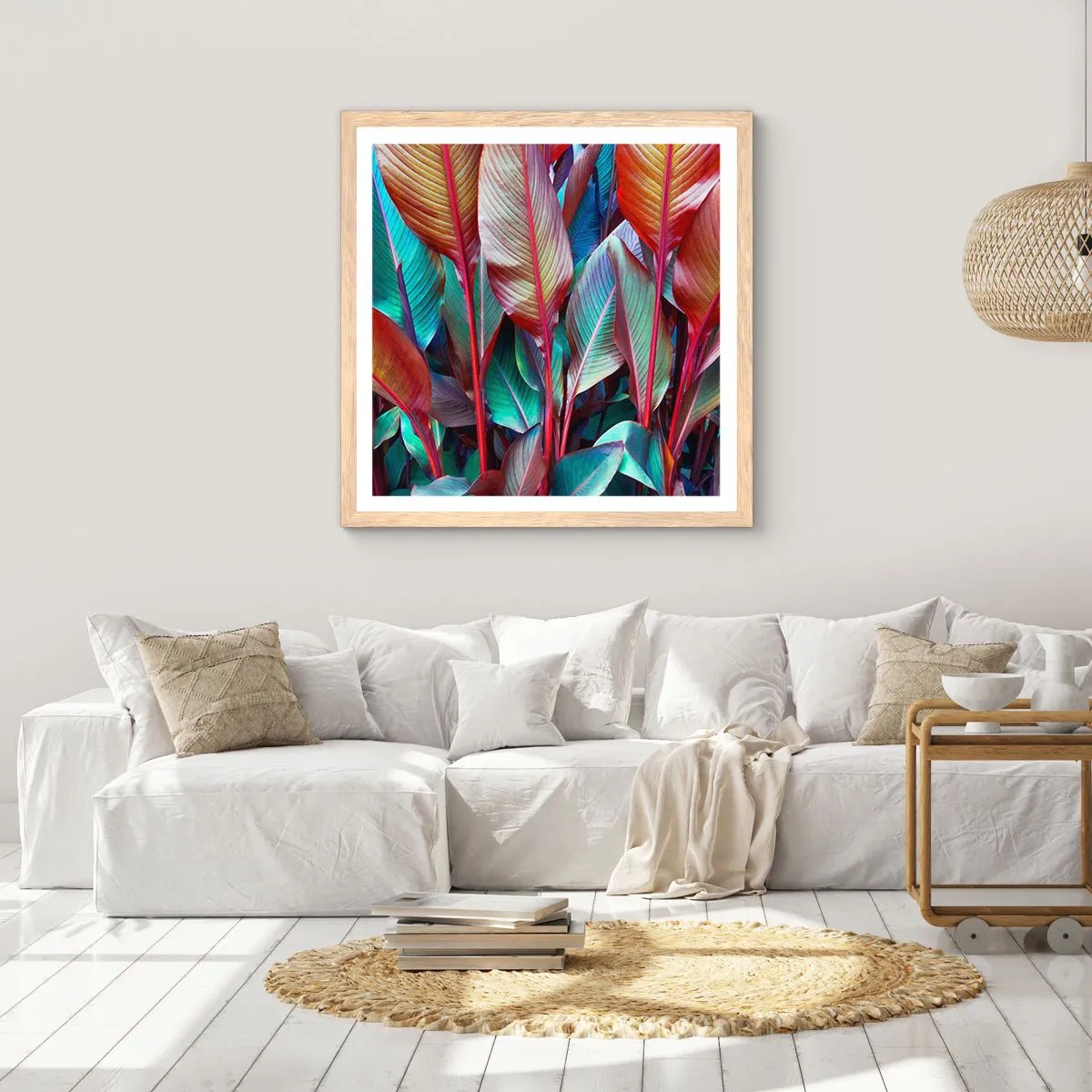 Poster in light oak frame - Colourful Thicket - 60x60 cm