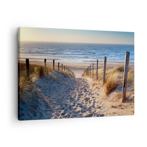 Canvas picture - Path through the dunes leading to the beach - 70x50cm - Sound of the Sea, Singing of the Birds, Wild Beach among Grass - Modern wall decoration for the living room and bedroom ARTTOR