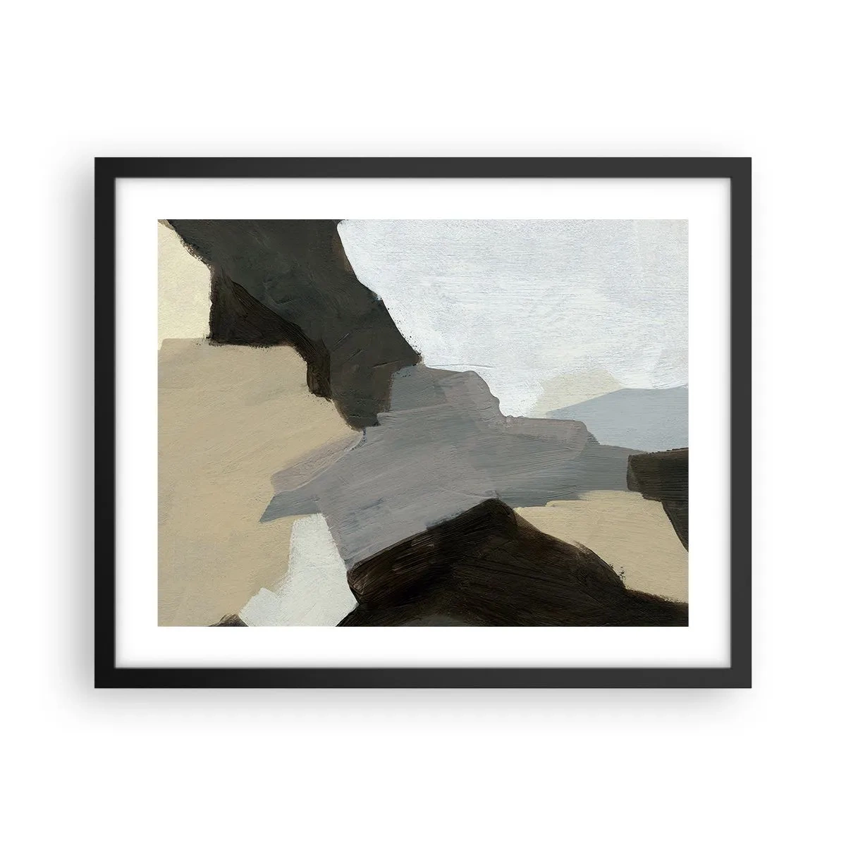Poster in black frame - Abstract: Crossroads of Grey - 50x40 cm