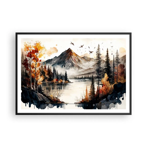 Poster in black frame - Golden Autumn in the Mountains - 100x70 cm