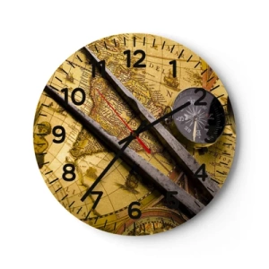 Wall clock - Clock on glass - With a Compass through the Seas - 30x30 cm