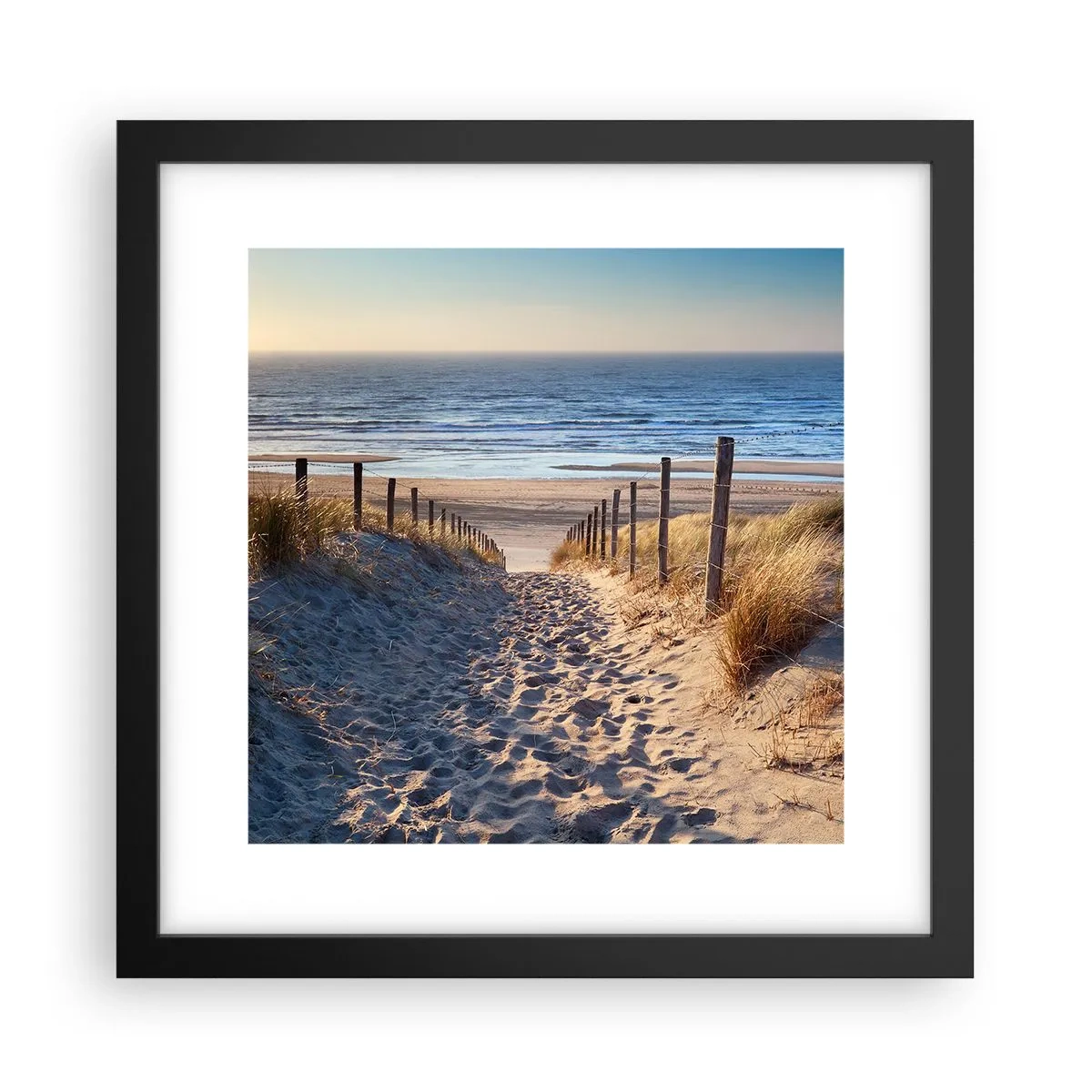 Poster in black frame - Sound of the Sea, Singing of the Birds, Wild Beach among Grass - 30x30 cm