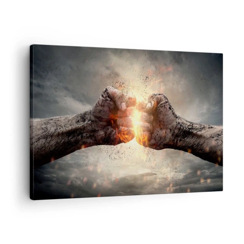 Canvas picture - Clenched fists in a dynamic fire scene - 70x50cm - Stand Up and Fight - Modern wall decoration for the living room and bedroom ARTTOR