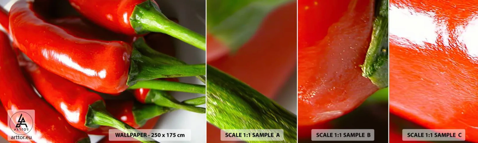 Photo Wallpaper Sample Self-Adhesive Deluxe Sticker - Juicy, Shiny, Smooth - Gastronomy, Pepper, Vegetables - 100x30 cm