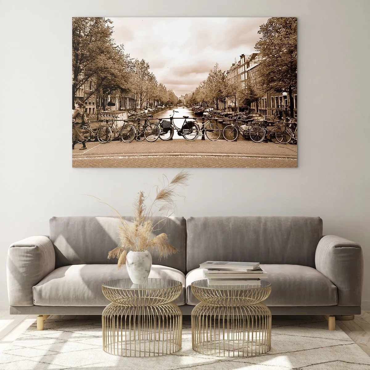 Glass picture - Amsterdam Bridge with Retro Bikes - 70x50cm - Dutch Atmosphere - Modern wall decoration for the living room and bedroom ARTTOR