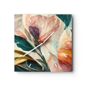 Wall clock - Clock on glass - Flowers of Southern Islands - 40x40 cm