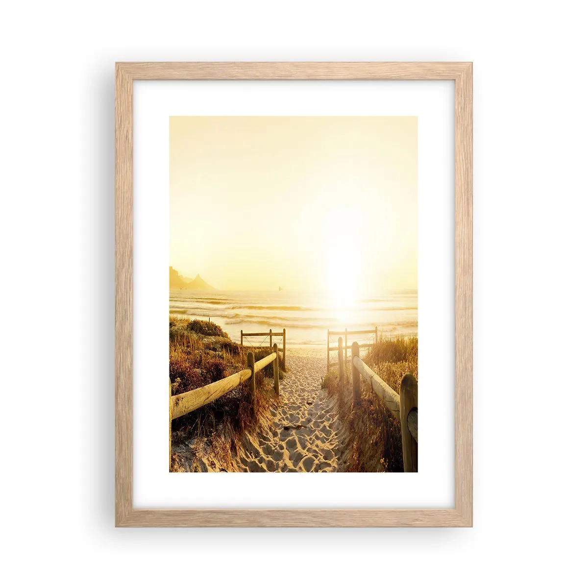 Poster in light oak frame - Through the Dune, Towards the Sun - 30x40 cm