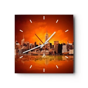 Wall clock - Clock on glass - Big City Panorama in Brown and Yellow - 30x30 cm