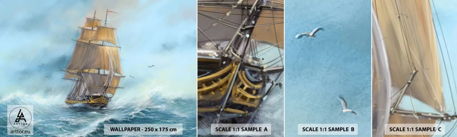 Photo Wallpaper Sample Standard Eco - Gliding on the Waves - Sea, Ship, Nautical - 100x30 cm