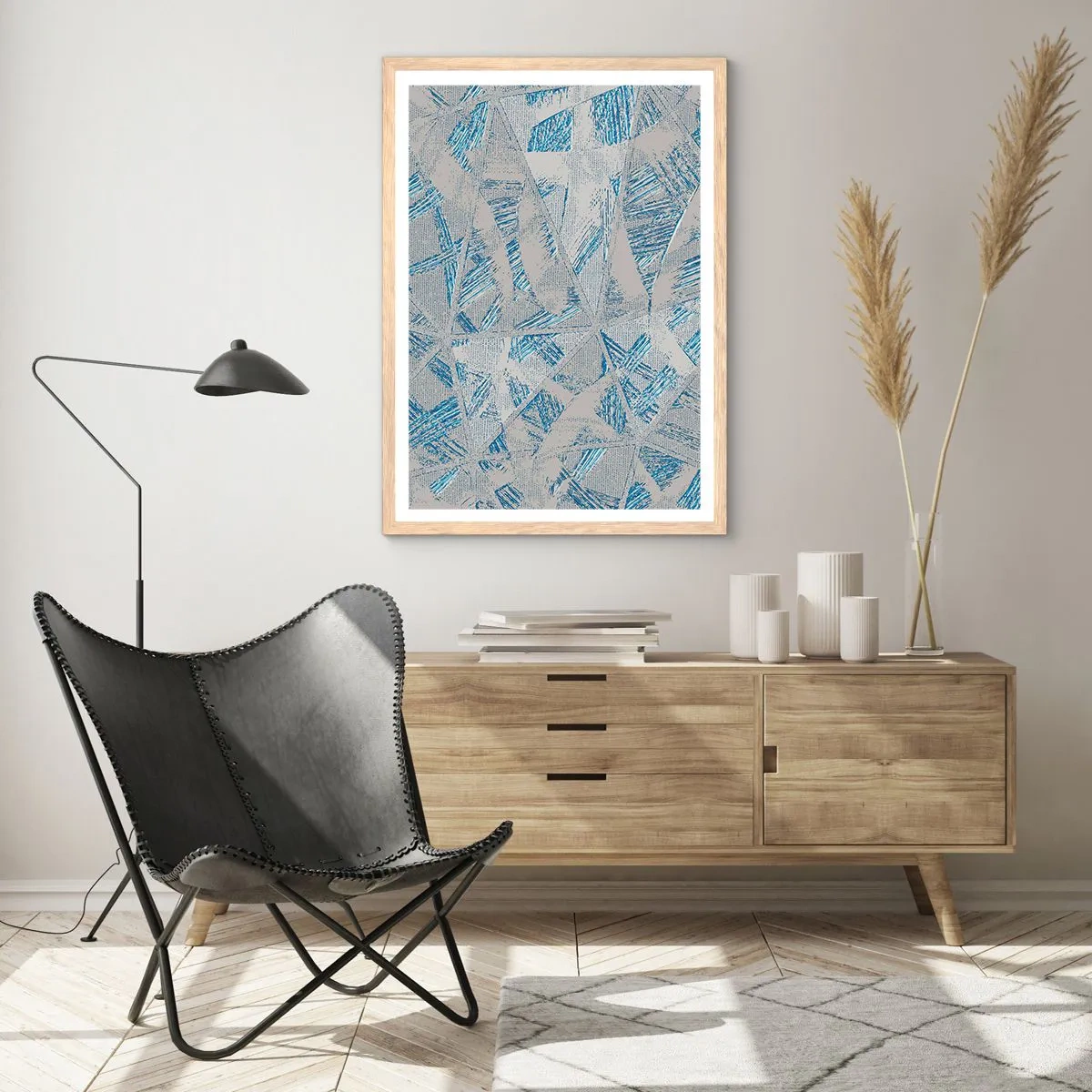 Poster in light oak frame - In Blue and Grey Maze - 40x50 cm