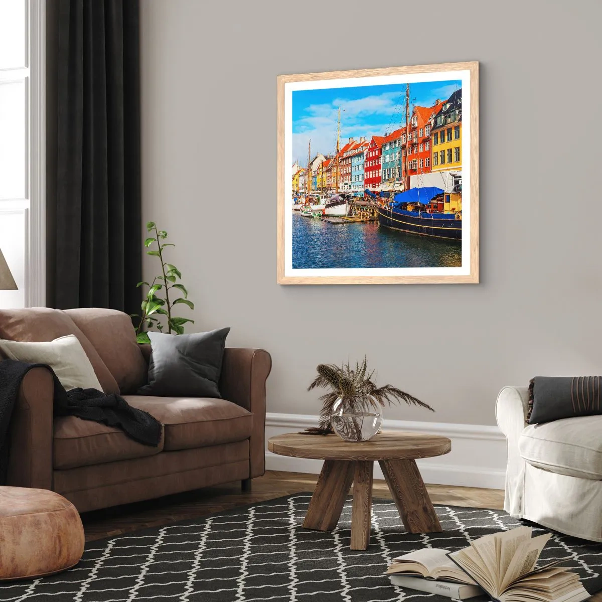 Poster in light oak frame - Joyful Coast - 60x60 cm