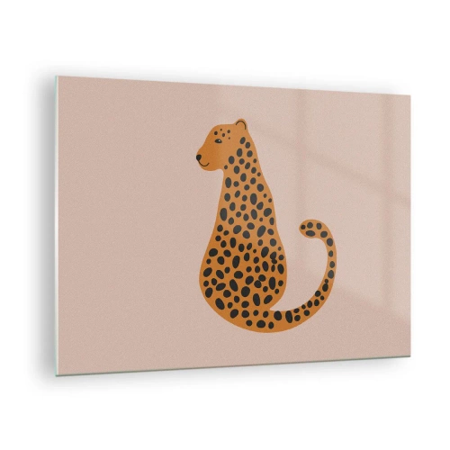 Glass picture - Illustration of a panther with black spots on a beige background - 70x50cm - Leopard Print Is Fashionable - Modern wall decoration for the living room and bedroom ARTTOR