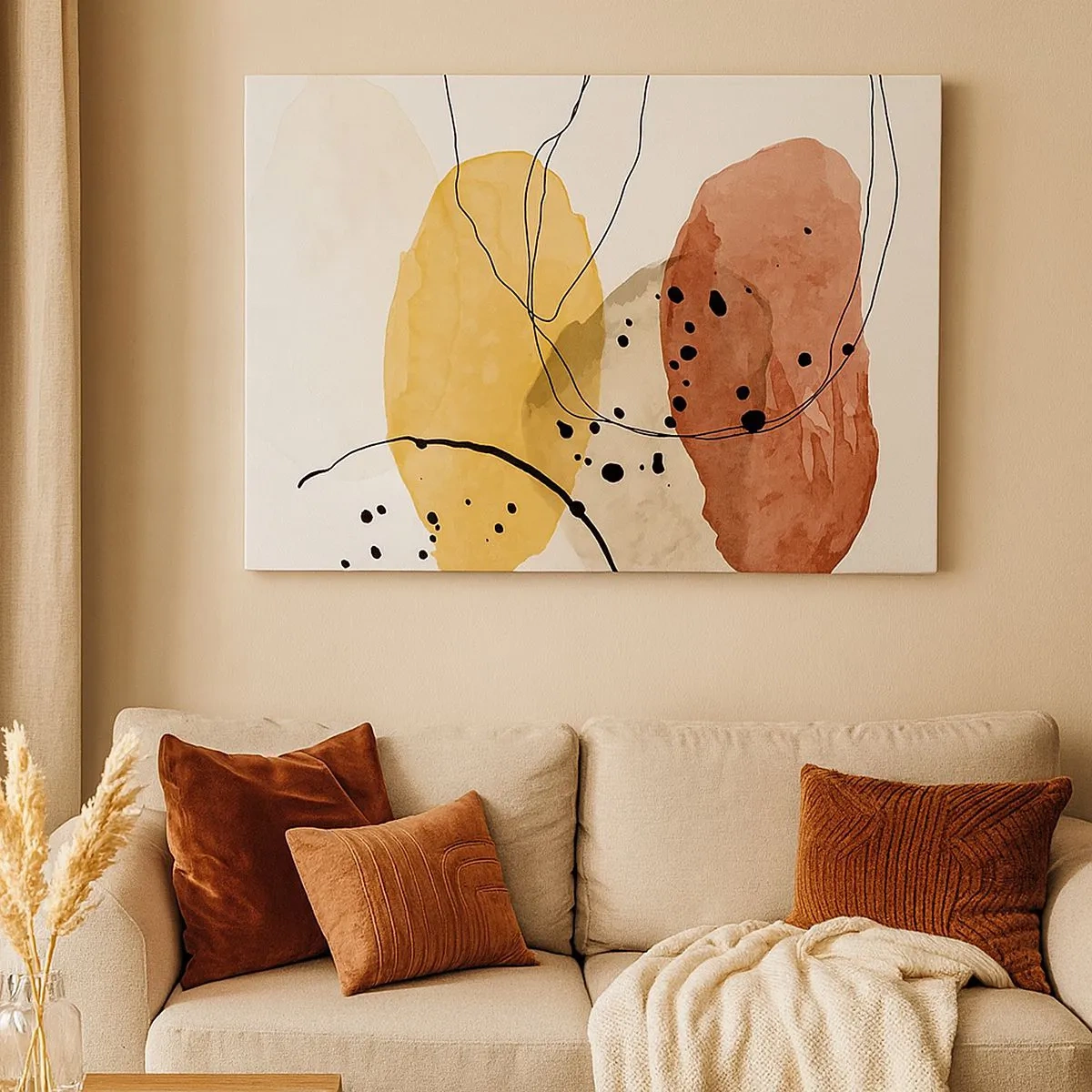 Canvas picture - Abstract spots in shades of beige, yellow and red - 70x50cm - Like a Light Air - Modern wall decoration for the living room and bedroom ARTTOR