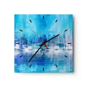 Wall clock - Clock on glass - Sunk in Blue - 30x30 cm
