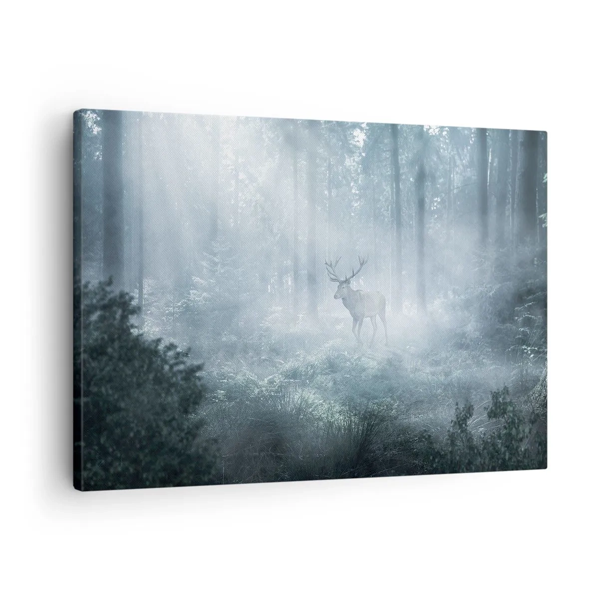 Canvas picture - deer in a dense forest shrouded in morning mist - 70x50cm - Morning Round of the Estate - Modern wall decoration for the living room and bedroom ARTTOR