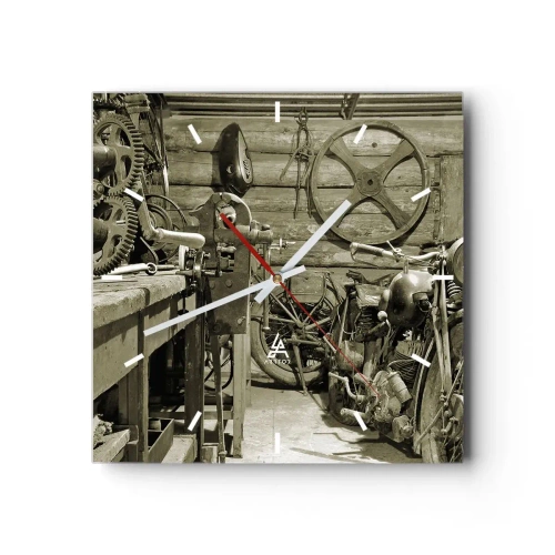 Wall clock - Clock on glass - In Grandad's Shed - 30x30 cm