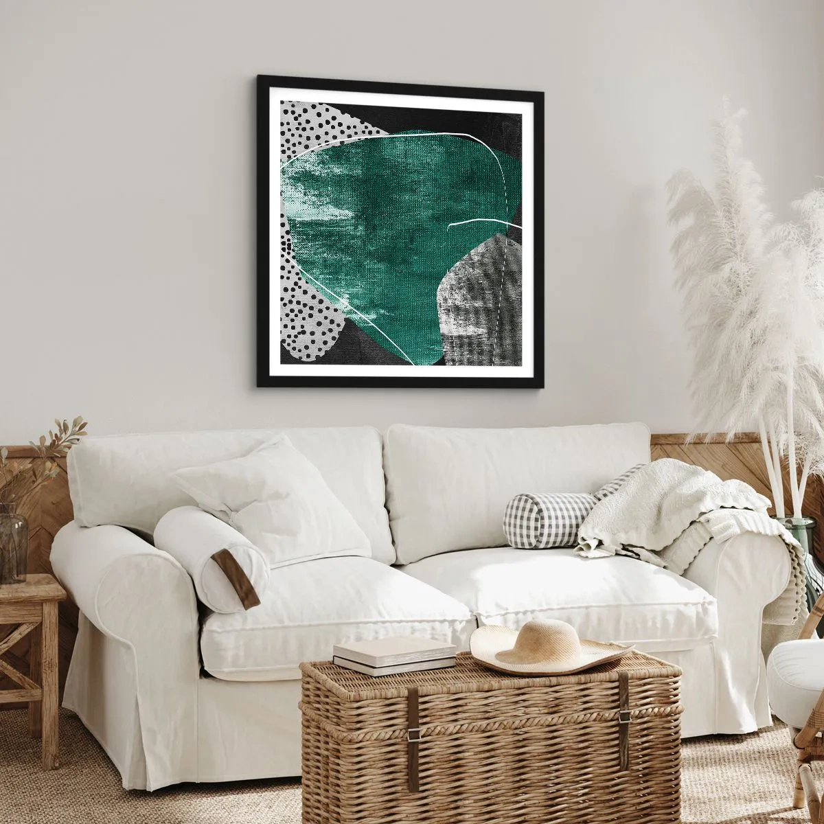 Poster in black frame - Colourful Abstract with a Golden Petal - 40x40 cm
