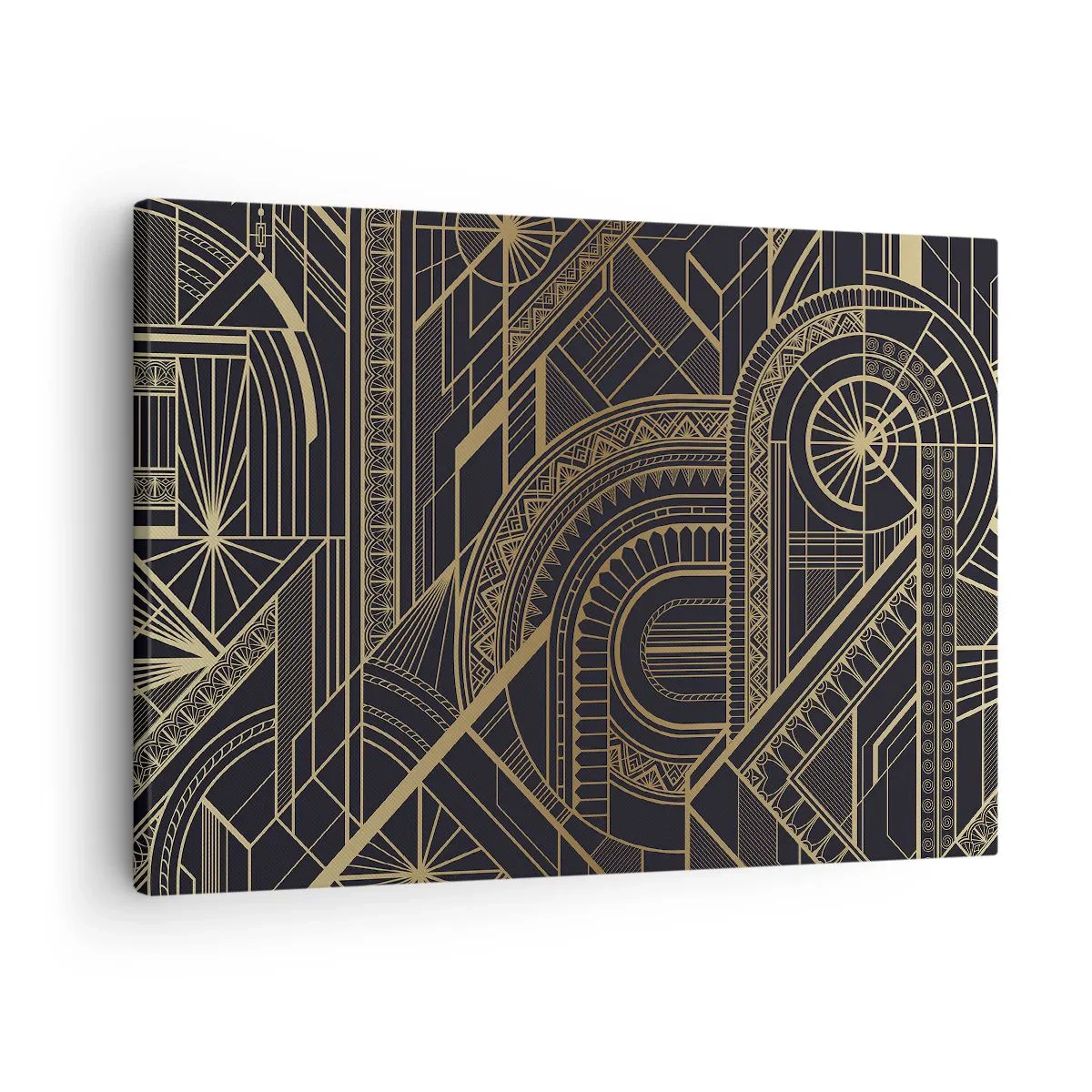 Canvas picture - Golden geometric patterns on a black background in the Art Deco style - 70x50cm - Concepts, Ideas, Plans - Modern wall decoration for the living room and bedroom ARTTOR