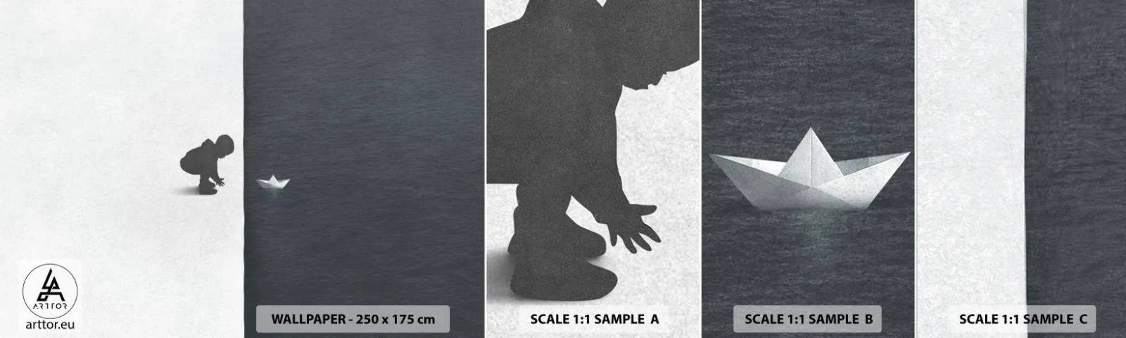 Photo Wallpaper Sample Self-Adhesive Deluxe Sticker - Big Voyage - Kid, Black and white, Water - 100x30 cm