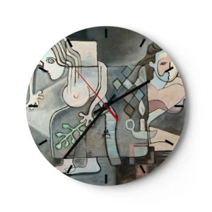 Wall clock - Clock on glass - An abstract composition of two figures with mosaic elements. - 30x30cm - Mosaic of Spirit and Substance - Modern wall decoration for the living room, kitchen, and bedroom ARTTOR