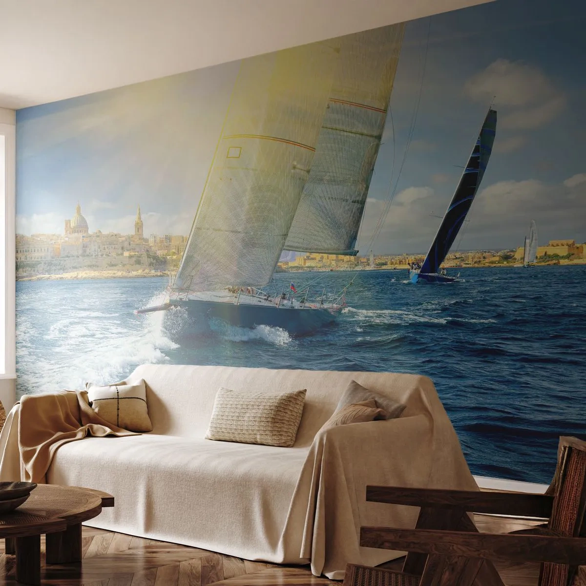 Self-Adhesive Photo Wallpaper Deluxe Sticker - Time to Leave the City - City, Sea, Yacht - 250x175 cm