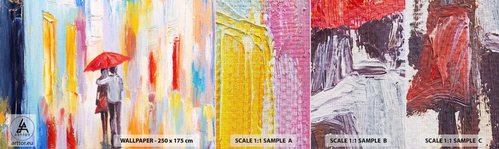 Photo Wallpaper Sample Premium Canvas - Let It rain - Couple of lovers, People, Abstraction - 100x30 cm