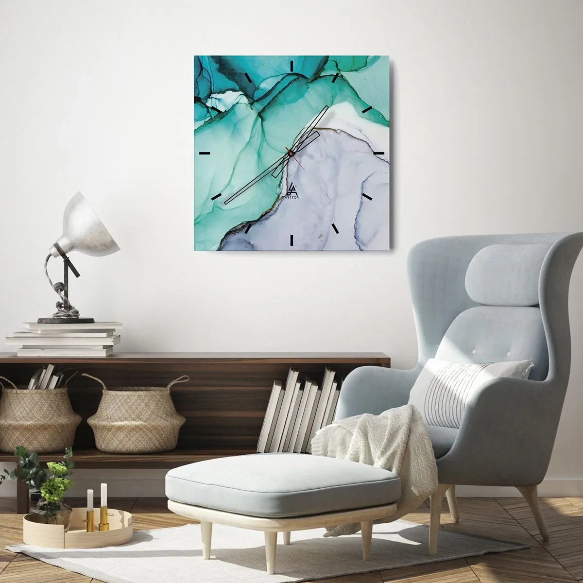 Wall clock - Clock on glass - Study in Turquoise - 30x30 cm