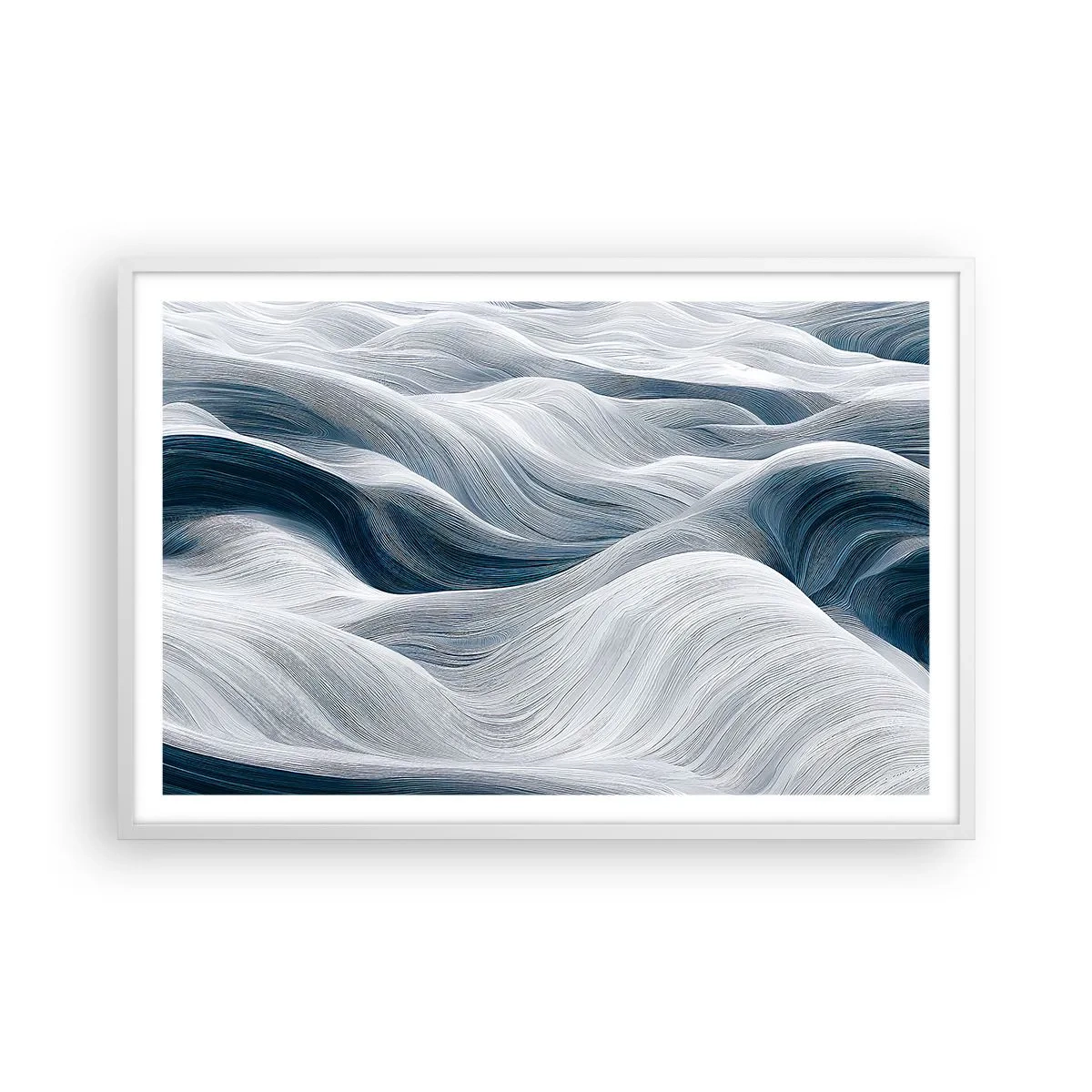Poster in white frmae - White and Blue Waves - 91x61 cm