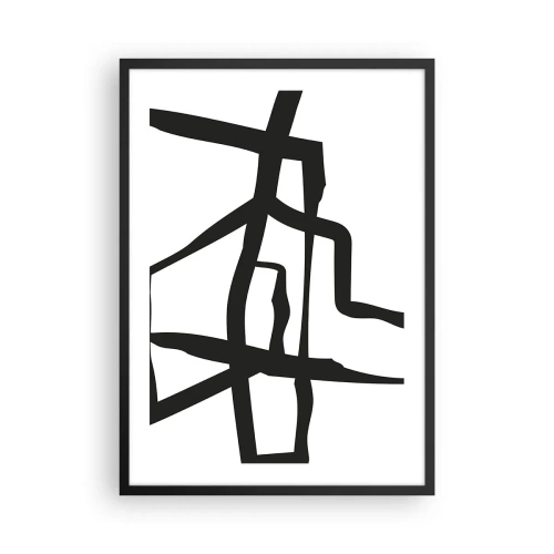 Poster in black frame - Abstract composition of black lines on a white background - 50x70cm - Black and White Construction - Modern wall decoration for the living room and bedroom ARTTOR