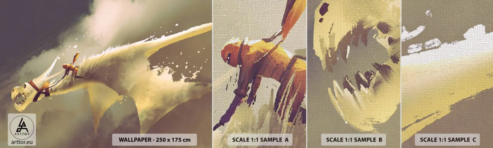 Photo Wallpaper Sample Premium Canvas - To the Rescue of the World - Abstraction, Fantasy, Dragon - 100x30 cm