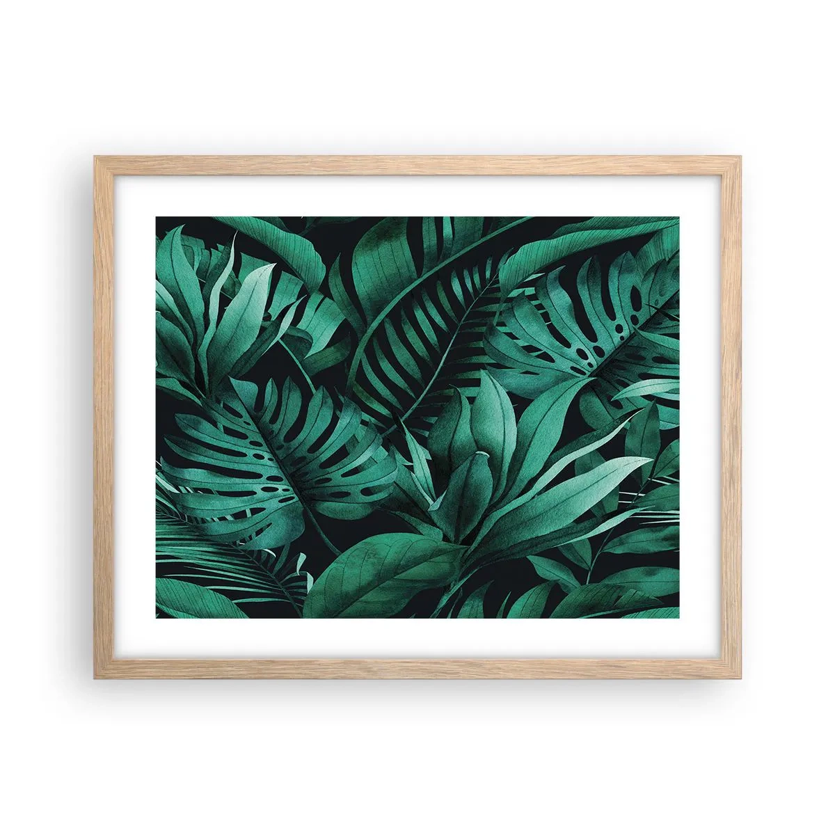 Poster in light oak frame - Depth of Tropical Green - 50x40 cm