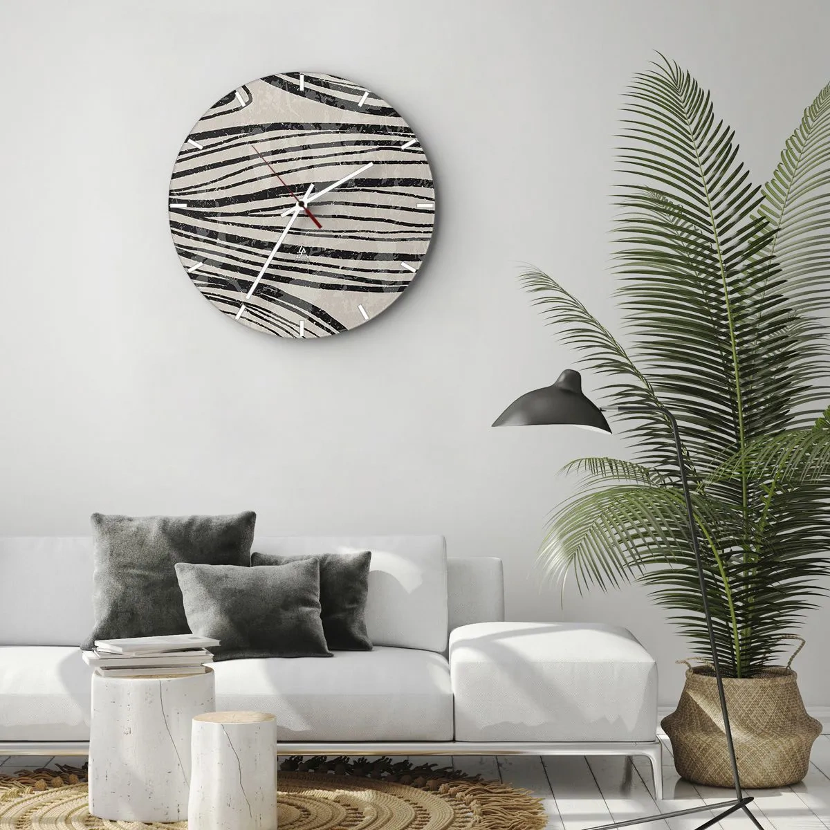 Wall clock - Clock on glass - Spillover of Lines - 40x40 cm