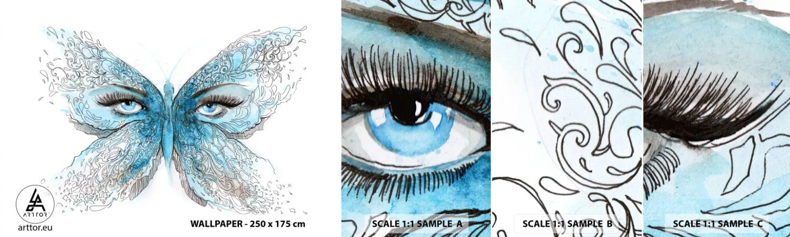 Photo Wallpaper Sample Self-Adhesive Deluxe Sticker - Eros Praying Mantis - Abstraction, Butterfly, Female Eyes - 100x30 cm