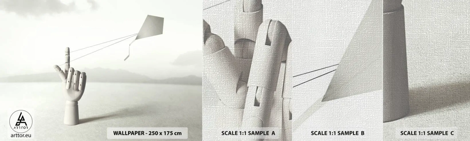 Photo Wallpaper Sample Premium Canvas - Test of Strengths - Abstraction, Hand, Kite - 100x30 cm
