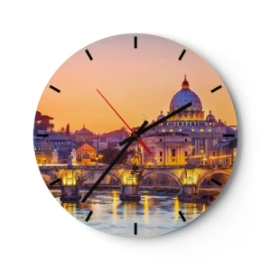 Wall clock - Clock on glass - Twilight over Eternal City - 40x40 cm