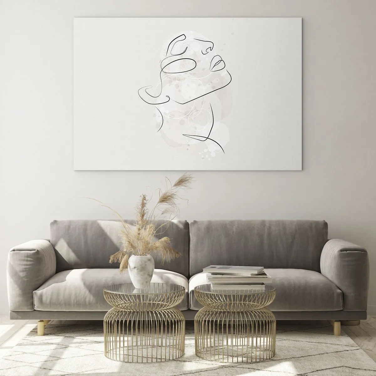 Glass picture - A minimalistic woman's face drawn with one line. - 70x50cm - Outline of Happiness - Modern wall decoration for the living room and bedroom ARTTOR