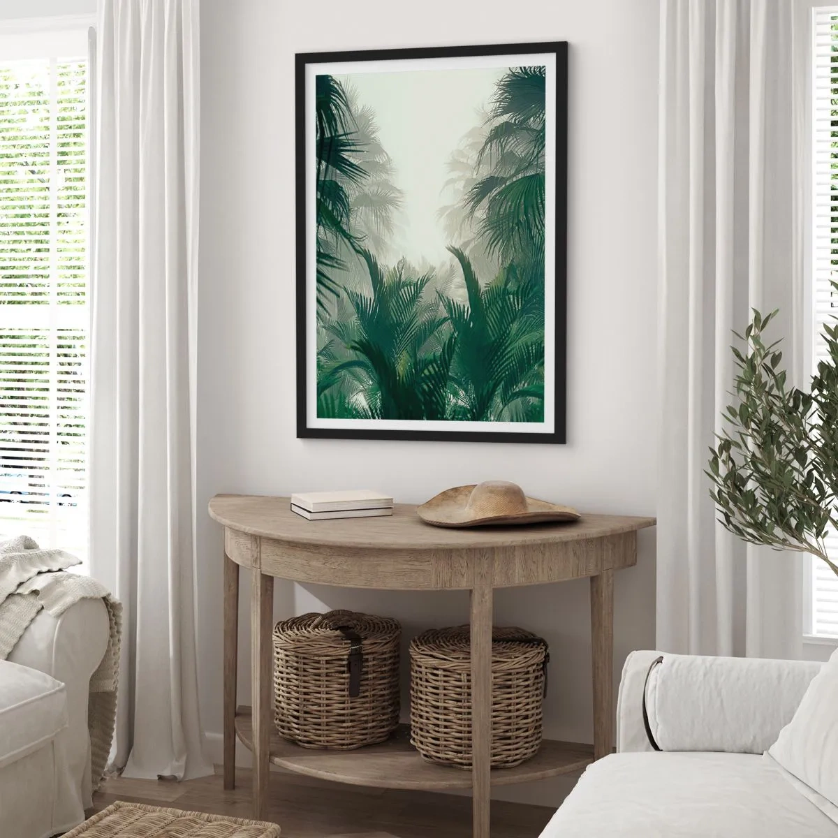 Poster in black frame - Tropical vegetation in a misty setting - 50x70cm - Tropical Secret - Modern wall decoration for the living room and bedroom ARTTOR