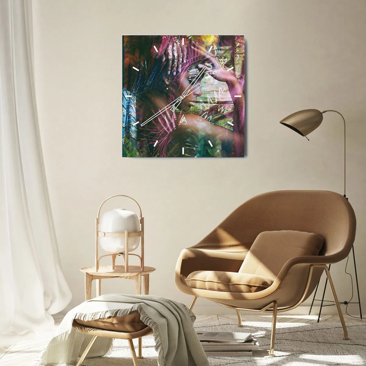 Wall clock - Clock on glass - Mother Nature in the Jungle - 30x30 cm