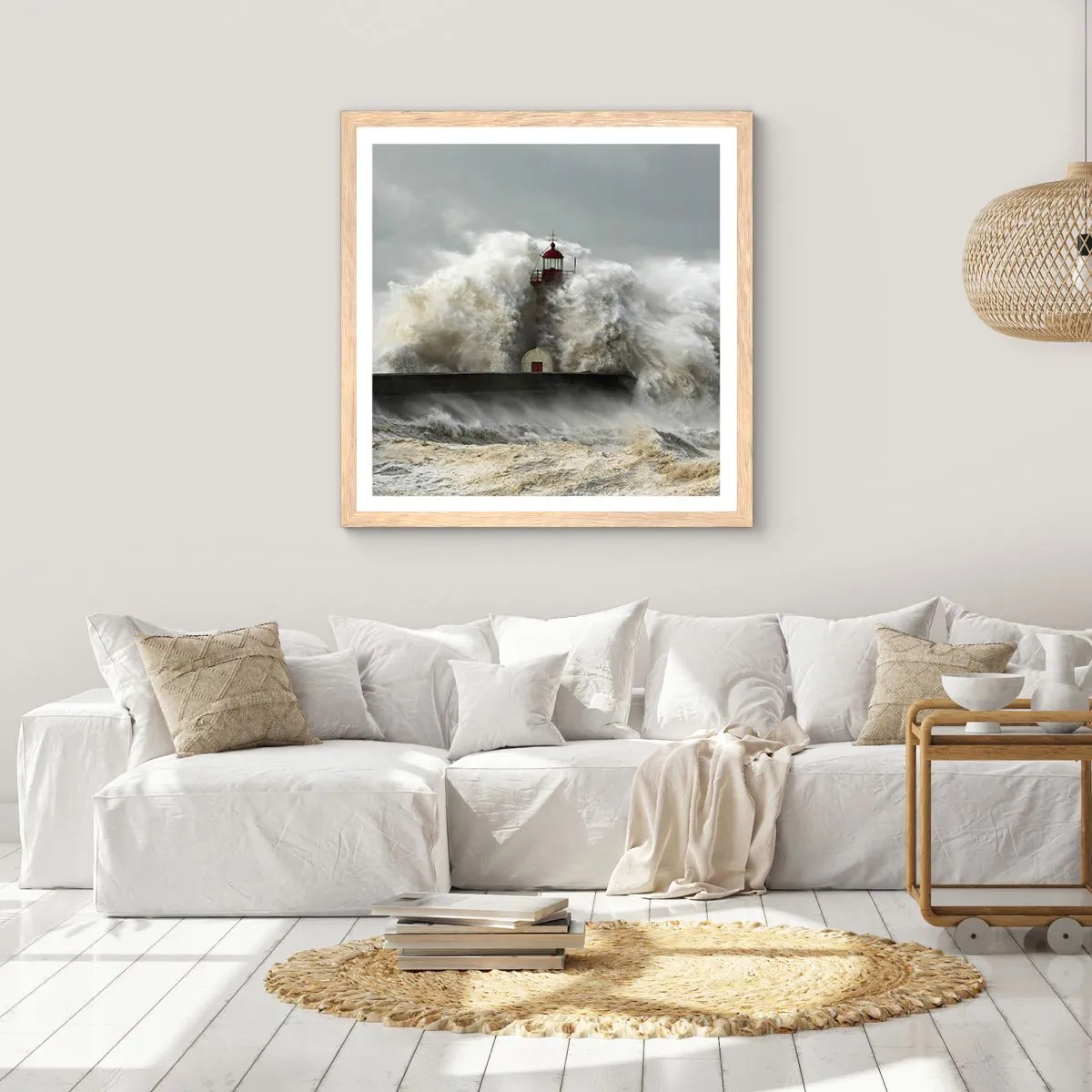 Poster in light oak frame - Rage of the Ocean - 60x60 cm